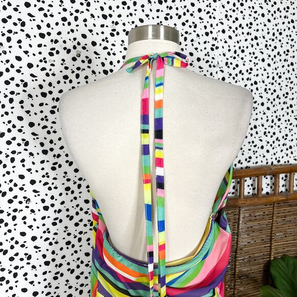 Eloquii | Colorful Striped Rainbow Strappy Cut Out Plus Size Halter Maxi Dress - Picture 7 of 11